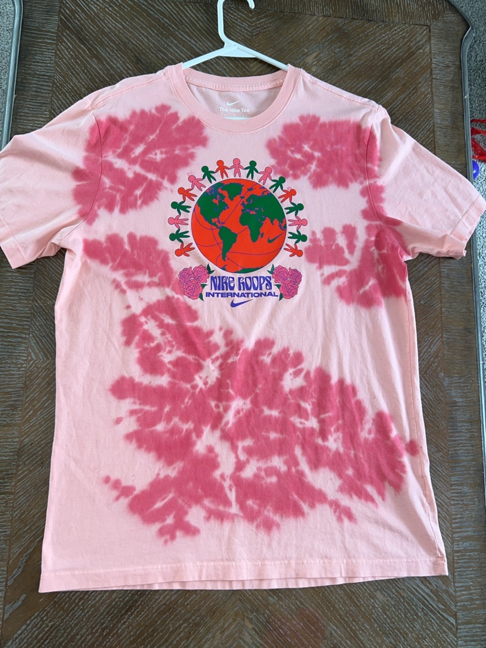 Nike Pink Tie-Dye Globe Graphic Short Sleeve Tee